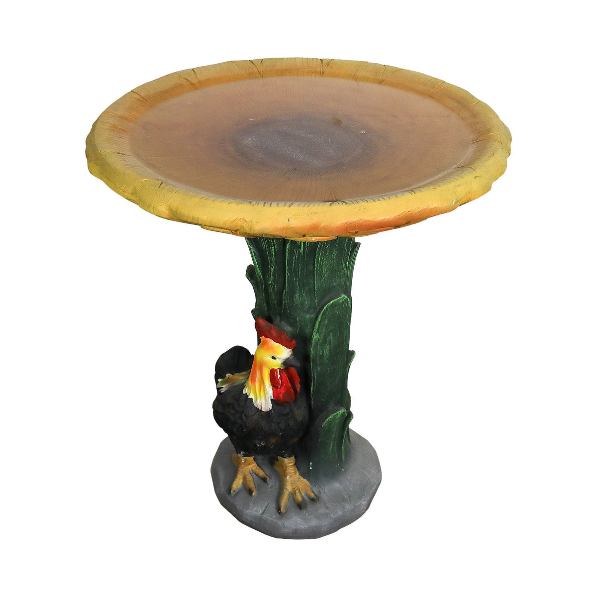 Concrete Bird Bath Garden Sunflower and Rooster 24 In, detail