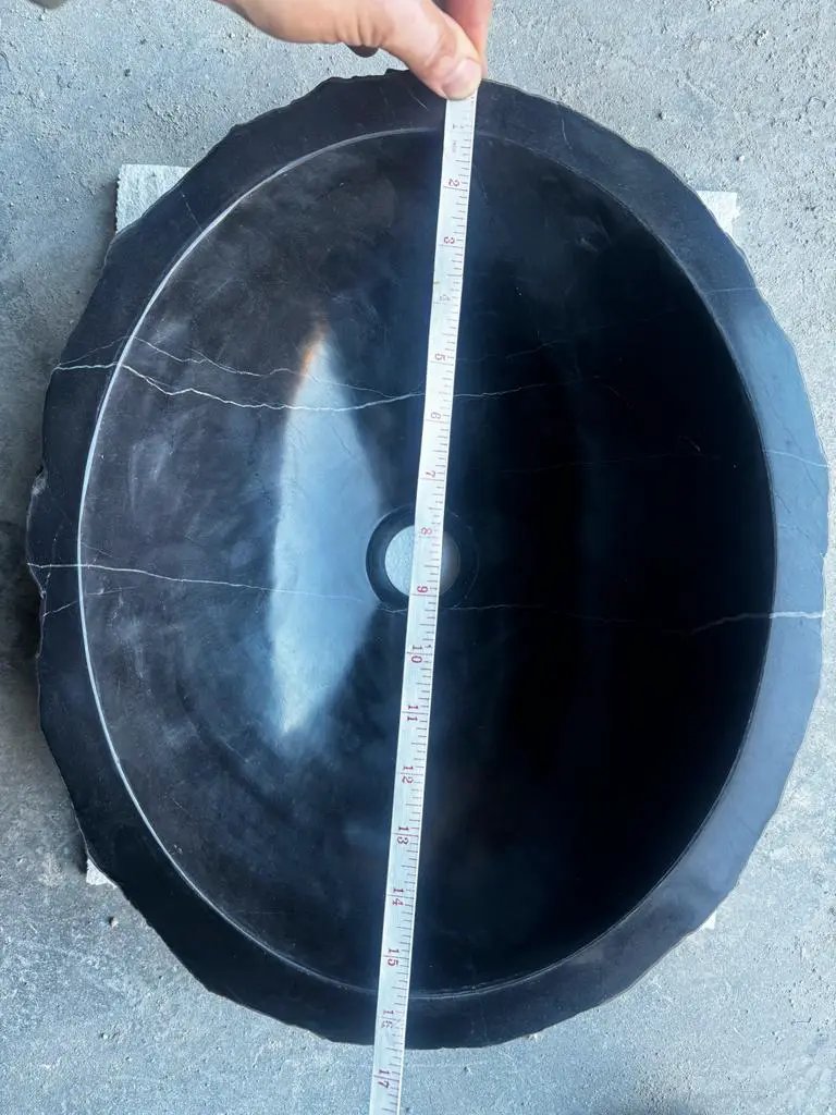 Black Rustic Marble Handcrafted Vessel Sink Turkish Bathroom Above Vanity 14x17 Inches by GobekDesign