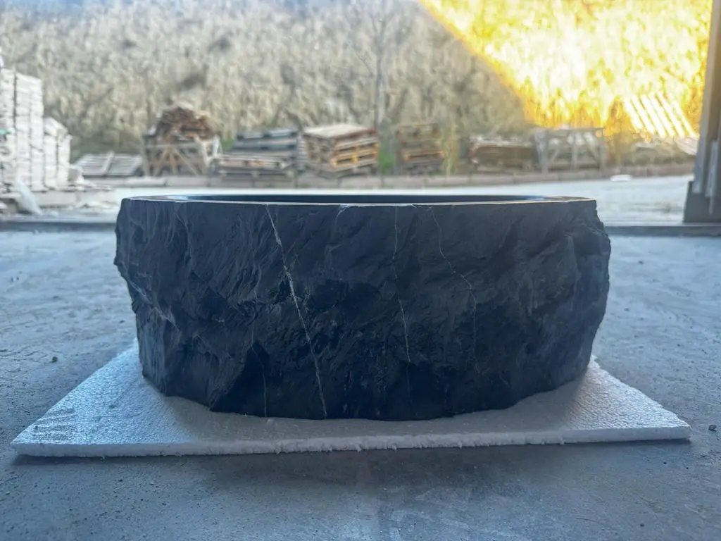 Black Rustic Marble Handcrafted Vessel Sink Turkish Bathroom Above Vanity 14x17 Inches by GobekDesign