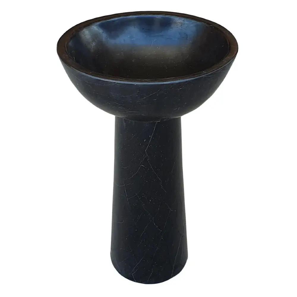 Black Marble Natural Stone Pedestal Oval Sink - Polished 17x20 by GobekDesign