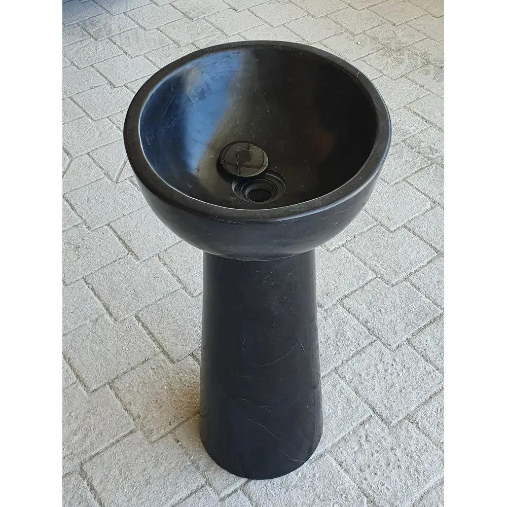 Black Marble Natural Stone Pedestal Oval Sink - Polished 17x20 by GobekDesign