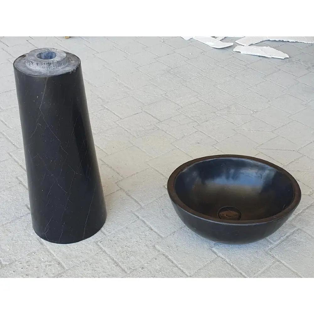 Black Marble Natural Stone Pedestal Oval Sink - Polished 17x20 by GobekDesign