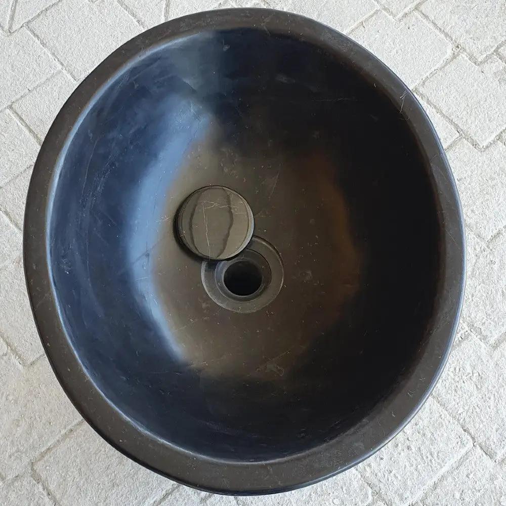 Black Marble Natural Stone Pedestal Oval Sink - Polished 17x20 by GobekDesign