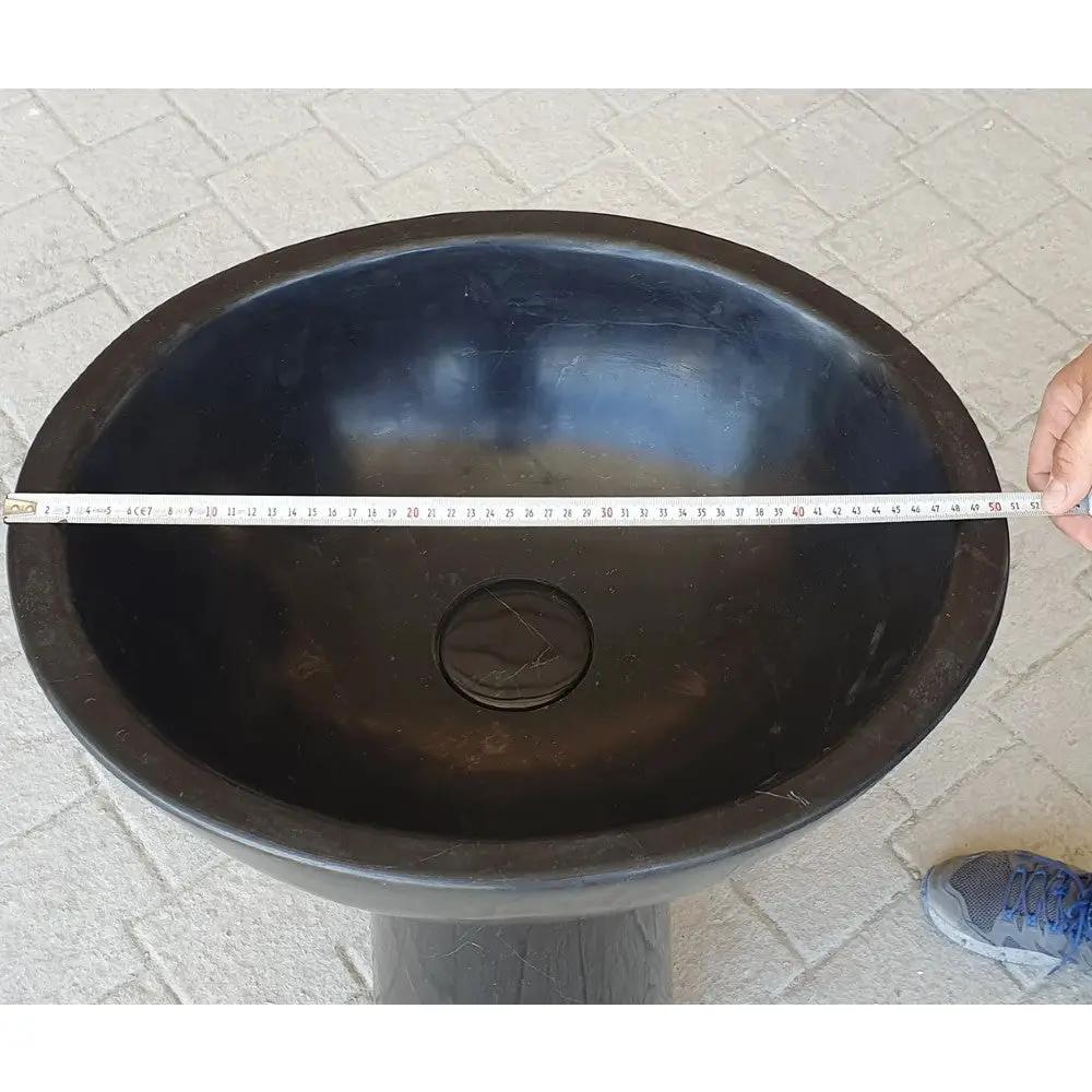Black Marble Natural Stone Pedestal Oval Sink - Polished 17x20 by GobekDesign