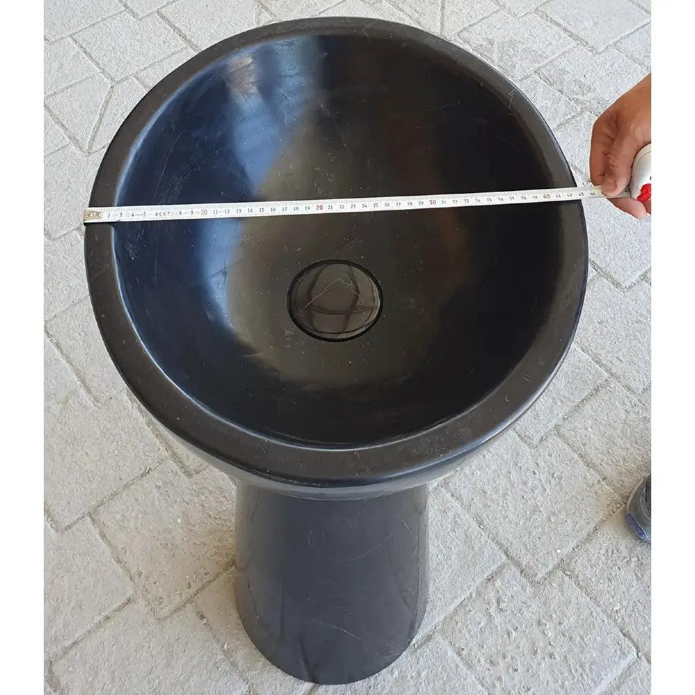 Black Marble Natural Stone Pedestal Oval Sink - Polished 17x20 by GobekDesign