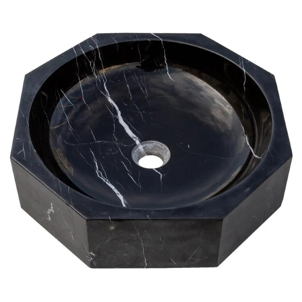 Black Marble Octagon Vessel Sink Bowl - Polished 16 x 5 Inches by GobekDesign