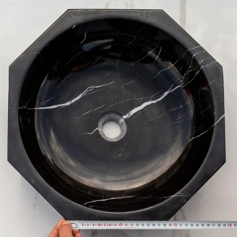 Black Marble Octagon Vessel Sink Bowl - Polished 16 x 5 Inches by GobekDesign