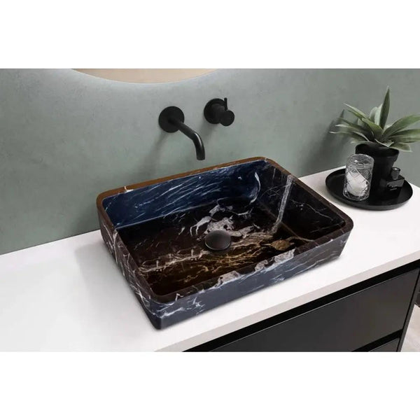 Black Marble Rectangular Bathroom Sink Semi-Polished Finish 14.4 x 20.3 x 4.7 inches