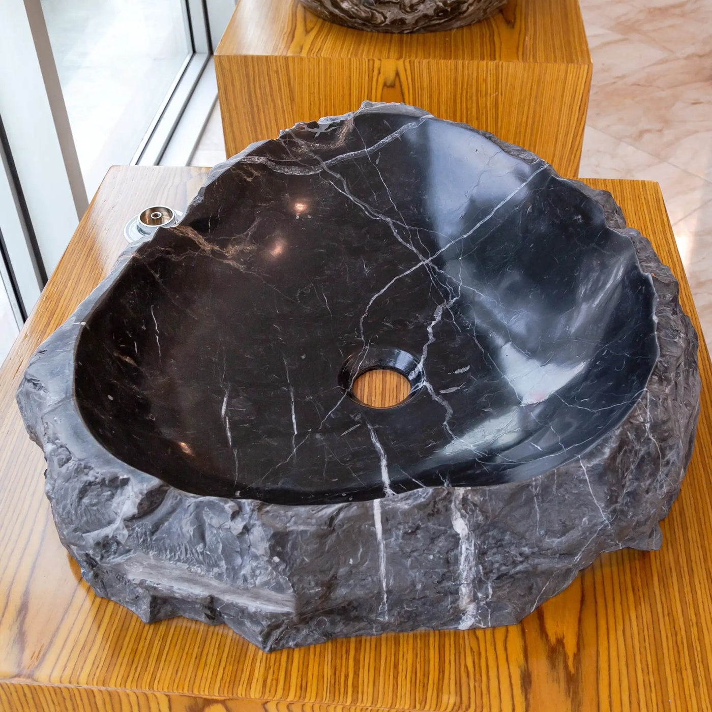 Black Marble Natural Stone Handcrafted Vessel Sink 31 x 23 x 6 Inches Modern Contemporary by GobekDesign