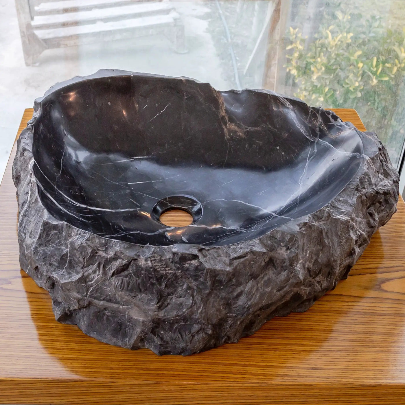 Black Marble Natural Stone Handcrafted Vessel Sink 31 x 23 x 6 Inches Modern Contemporary by GobekDesign