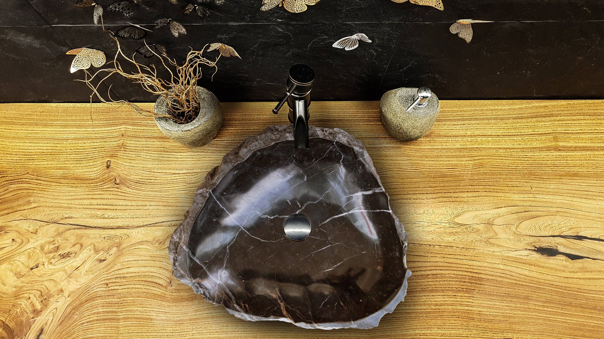 Toros Black Marble Natural Stone Vessel Sink (W)31" (L)23" (H)6" by GobekDesign