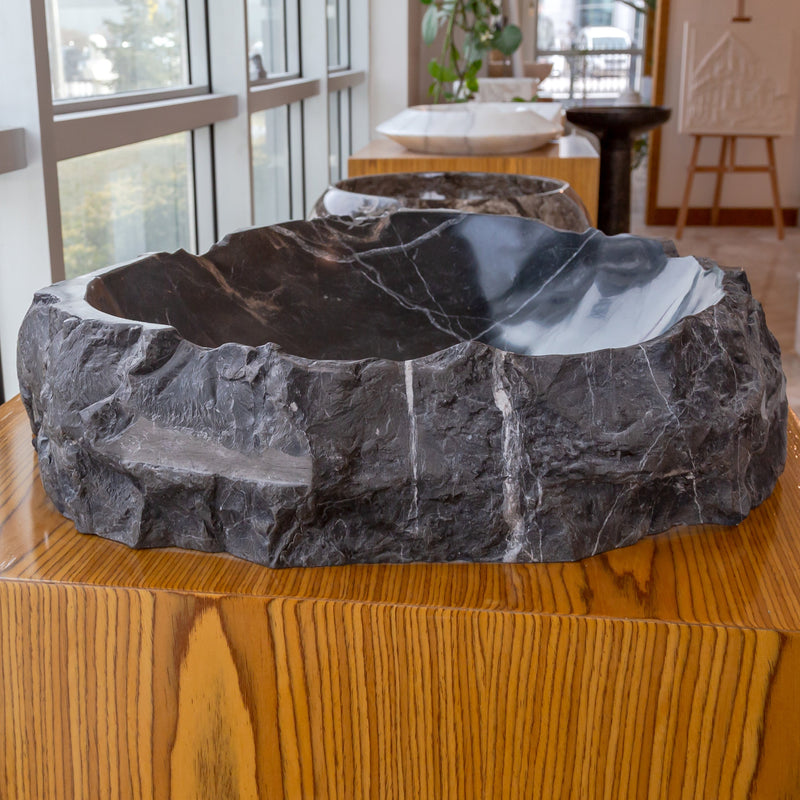 Toros Black Marble Natural Stone Vessel Sink (W)31" (L)23" (H)6" by GobekDesign