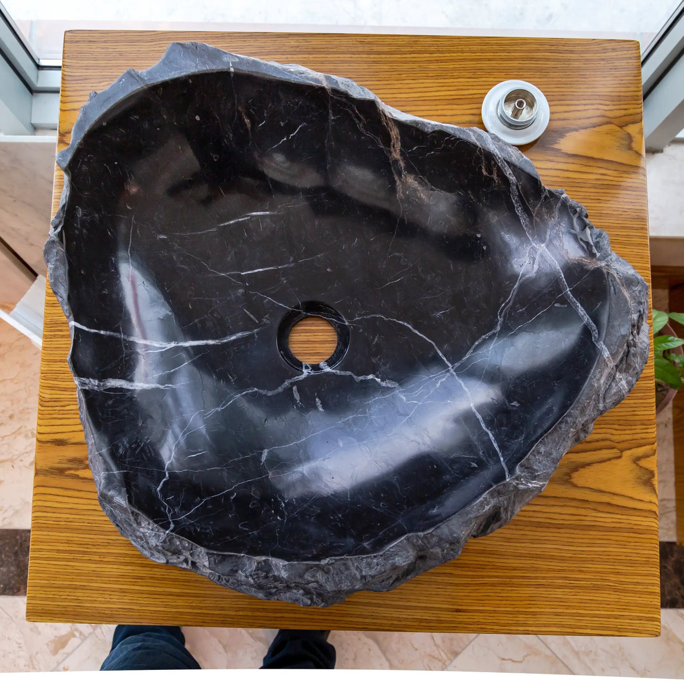 Black Marble Natural Stone Handcrafted Vessel Sink 31 x 23 x 6 Inches Modern Contemporary by GobekDesign