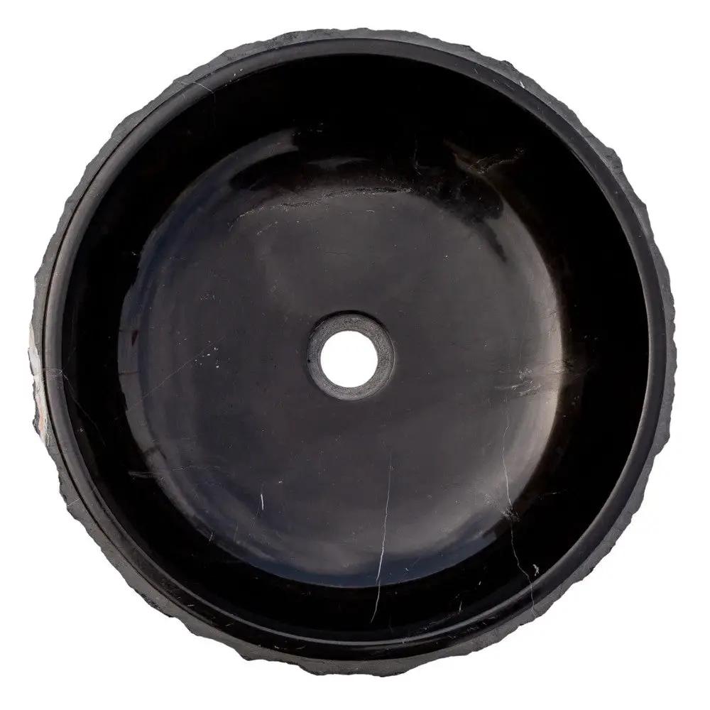 Black Marble Handcrafted Vessel Sink Bowl Polished Interior Combed Exterior 16x5 by GobekDesign