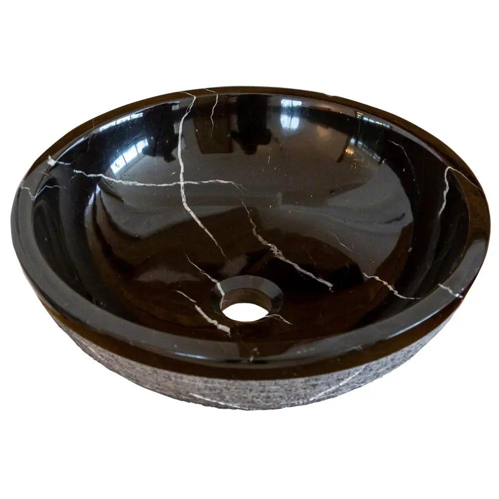 Black Marble Natural Stone Handcrafted Vessel Sink - Rough Exterior 16 x 6 Inches by GobekDesign