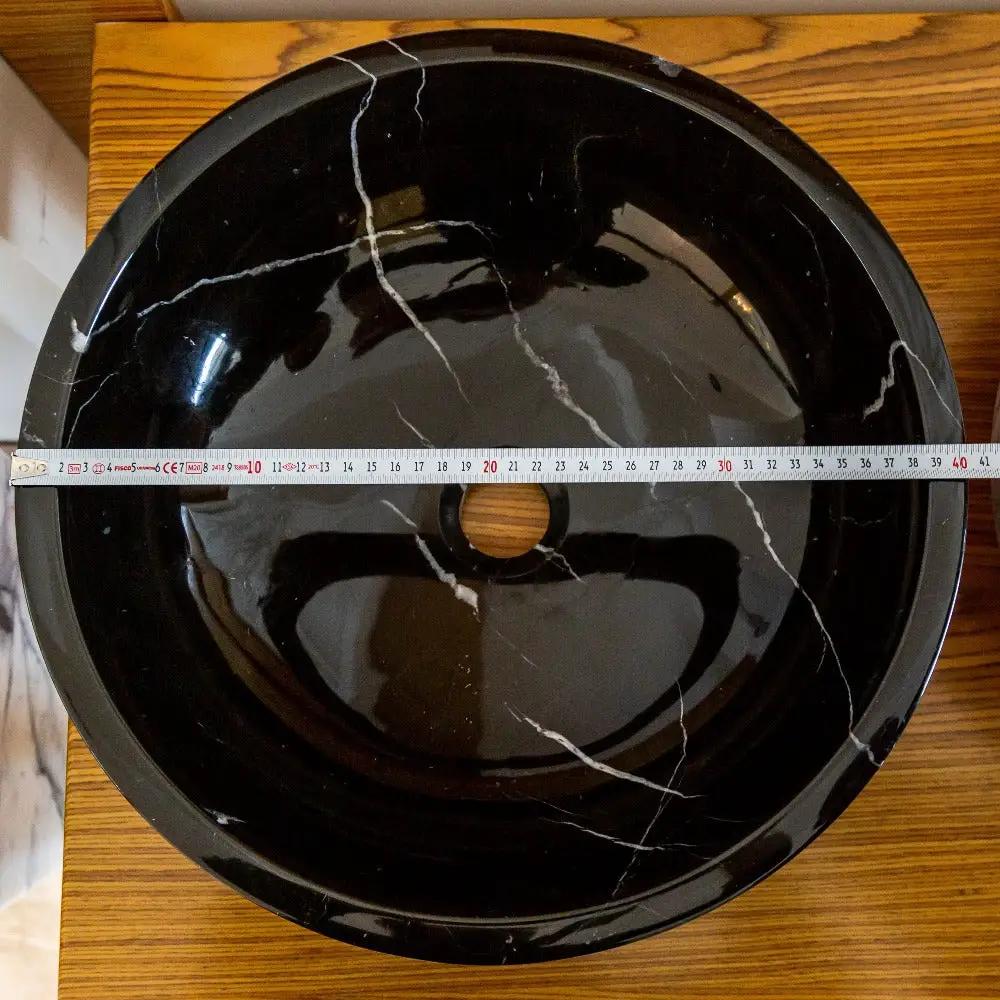 Black Marble Natural Stone Handcrafted Vessel Sink - Rough Exterior 16 x 6 Inches by GobekDesign