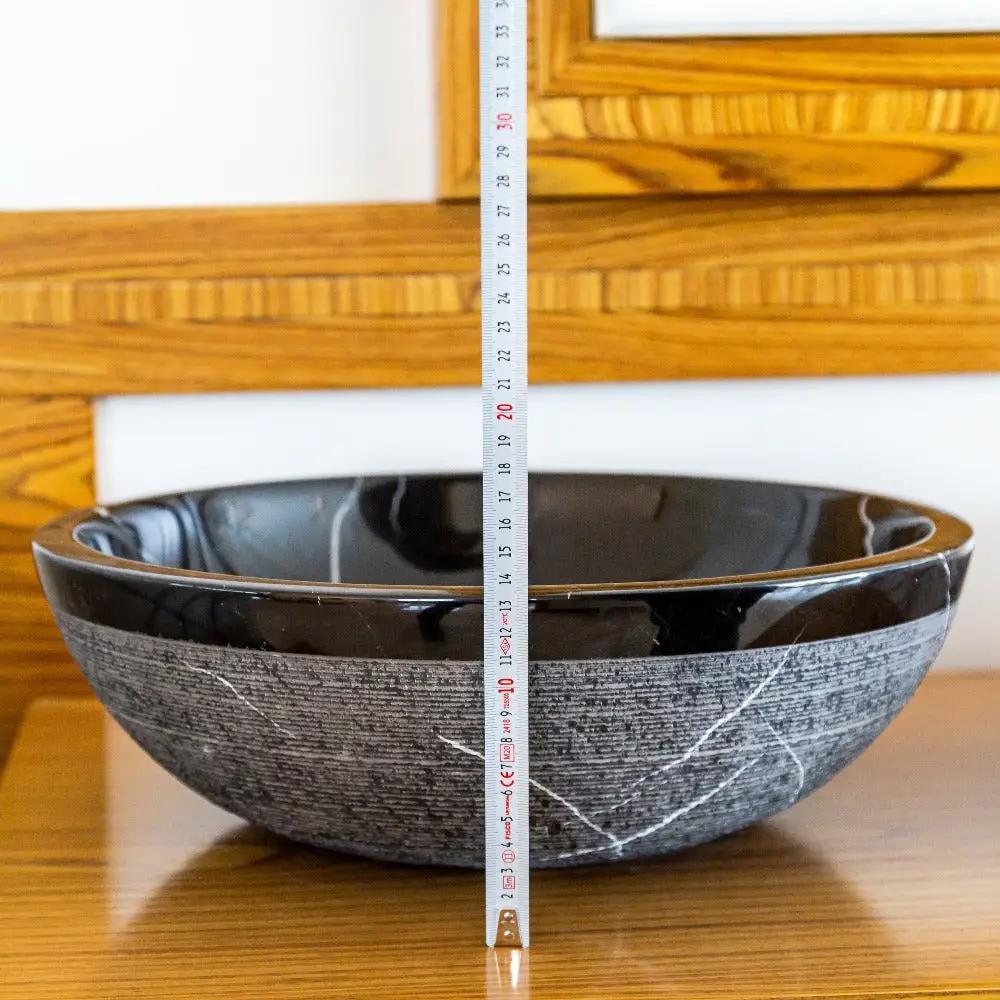 Black Marble Natural Stone Handcrafted Vessel Sink - Rough Exterior 16 x 6 Inches by GobekDesign