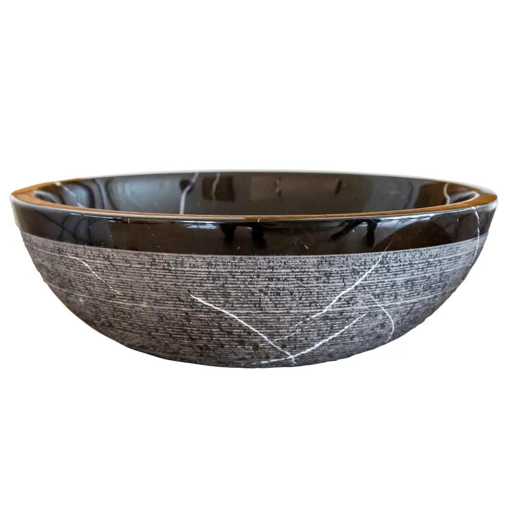Black Marble Natural Stone Handcrafted Vessel Sink - Rough Exterior 16 x 6 Inches by GobekDesign