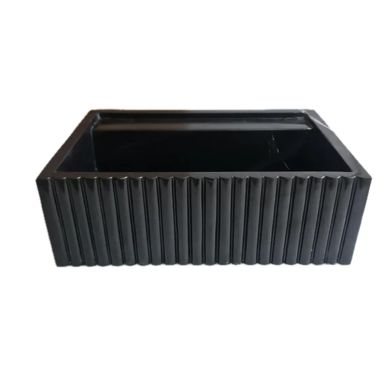 Toros Black Marble Wall-Mount Bathroom Vanity Sink Fluted (W)16" (L)24" (H)7" by GobekDesign