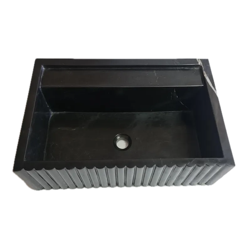 Toros Black Marble Wall-Mount Bathroom Vanity Sink Fluted (W)16" (L)24" (H)7" by GobekDesign