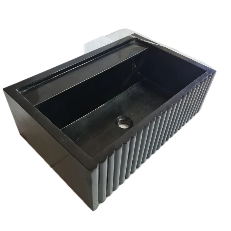 Toros Black Marble Wall-Mount Bathroom Vanity Sink Fluted (W)16" (L)24" (H)7" by GobekDesign