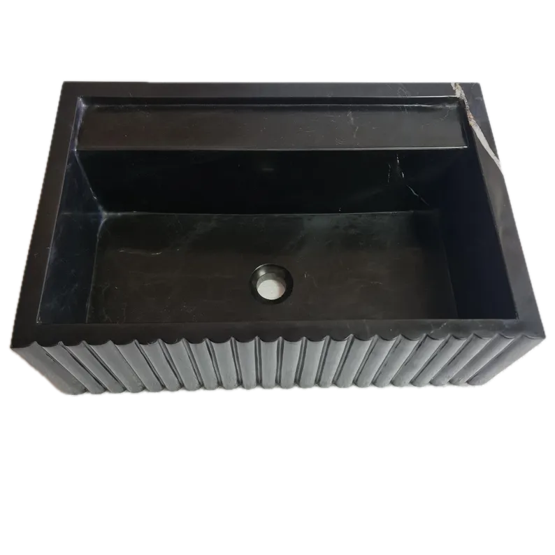 Toros Black Marble Wall-Mount Bathroom Vanity Sink Fluted (W)16" (L)24" (H)7" by GobekDesign