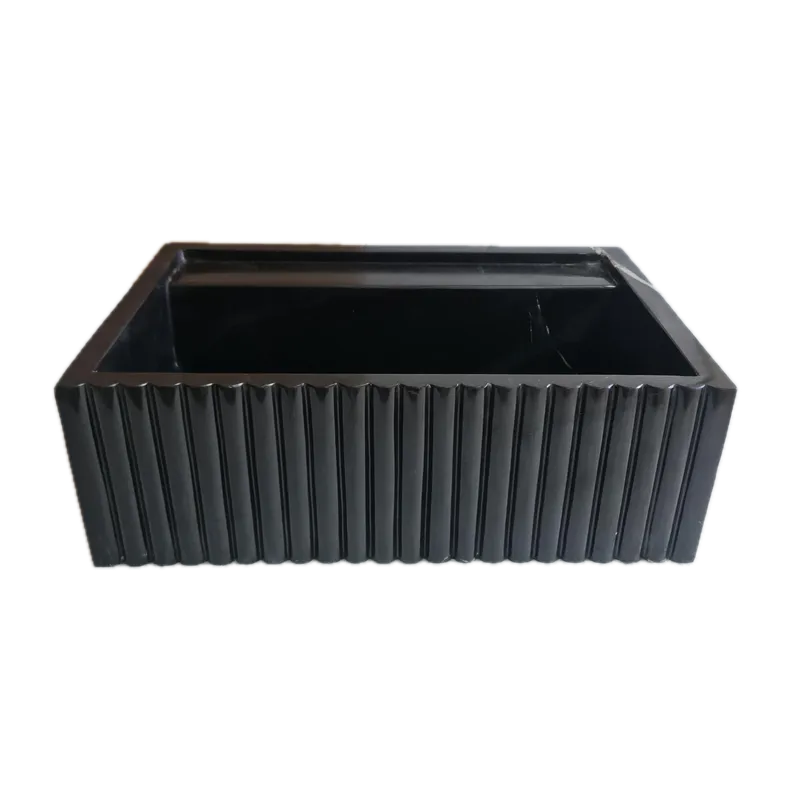 Toros Black Marble Wall-Mount Bathroom Vanity Sink Fluted (W)16" (L)24" (H)7" by GobekDesign