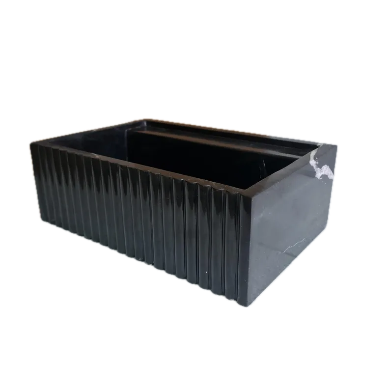 Toros Black Marble Wall-Mount Bathroom Vanity Sink Fluted (W)16" (L)24" (H)7" by GobekDesign