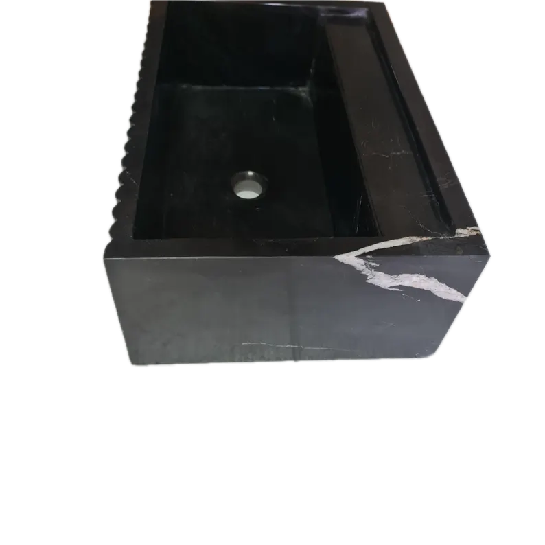 Toros Black Marble Wall-Mount Bathroom Vanity Sink Fluted (W)16" (L)24" (H)7" by GobekDesign