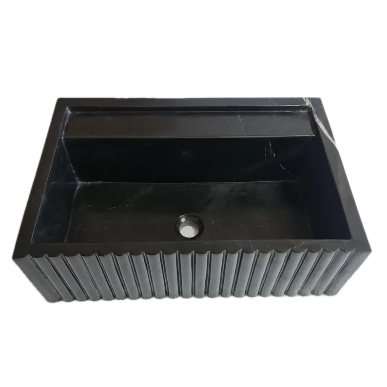 Toros Black Marble Wall-Mount Bathroom Vanity Sink Fluted (W)16" (L)24" (H)7" by GobekDesign