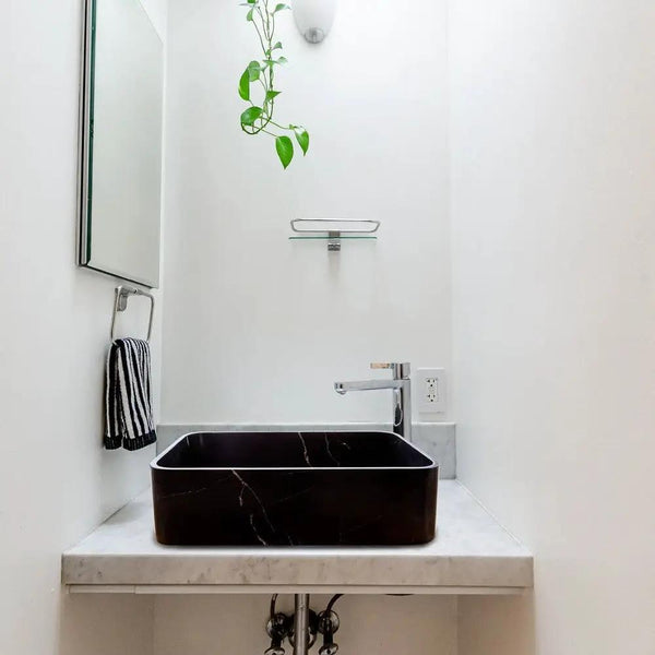 Black Marble Farmhouse Rectangular Sink - Polished 13.5x21.5