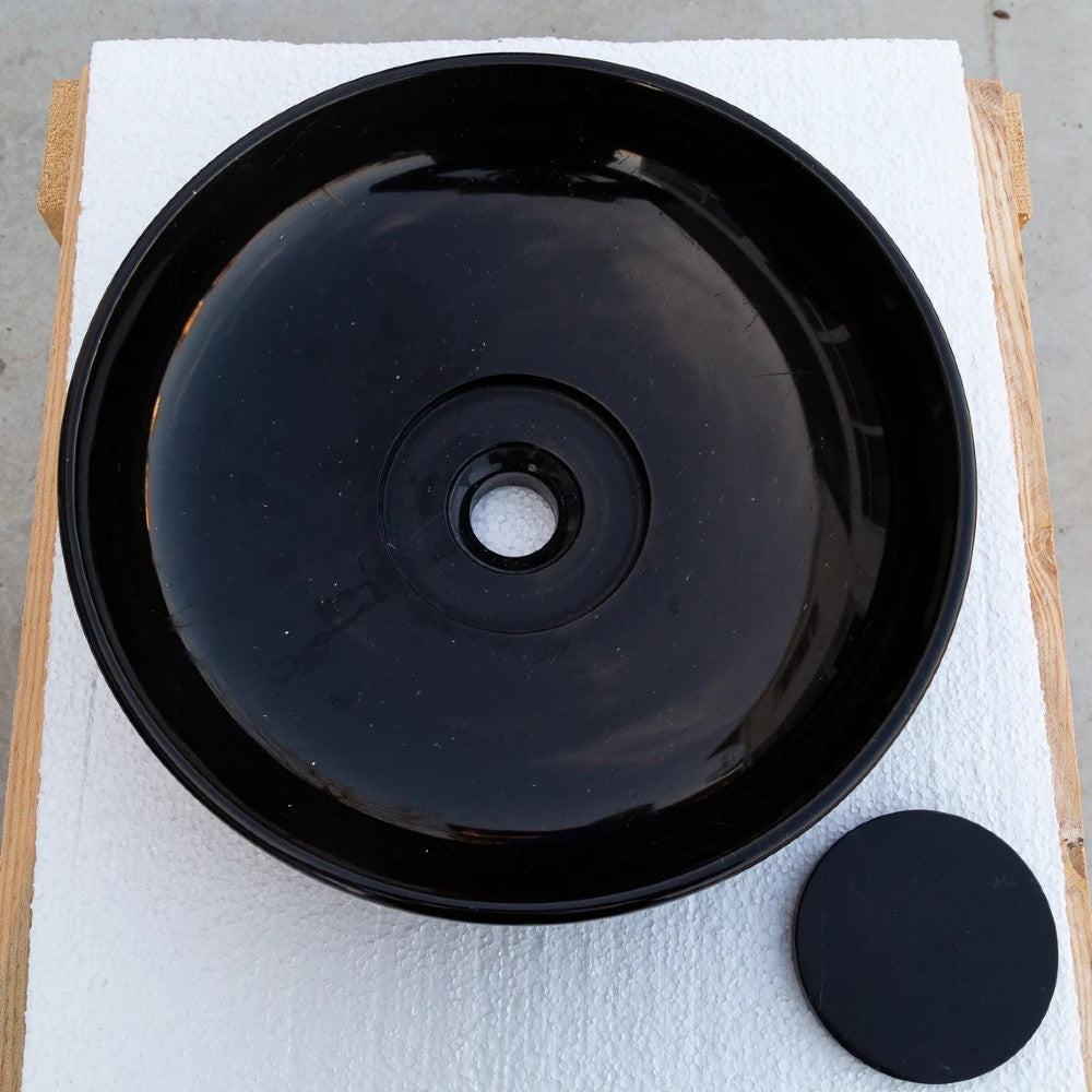 Natural Stone Toros Black Marble Above Counter Vessel Sink Polished (D)16" (H)6" by GobekDesign