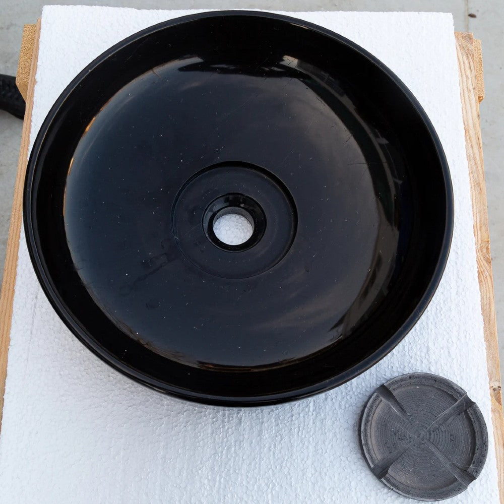 Natural Stone Toros Black Marble Above Counter Vessel Sink Polished (D)16" (H)6" by GobekDesign
