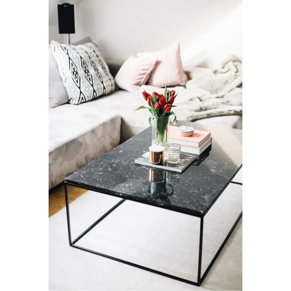 Black Marble Square Coffee Table Modern Design With Metal Base by GobekDesign