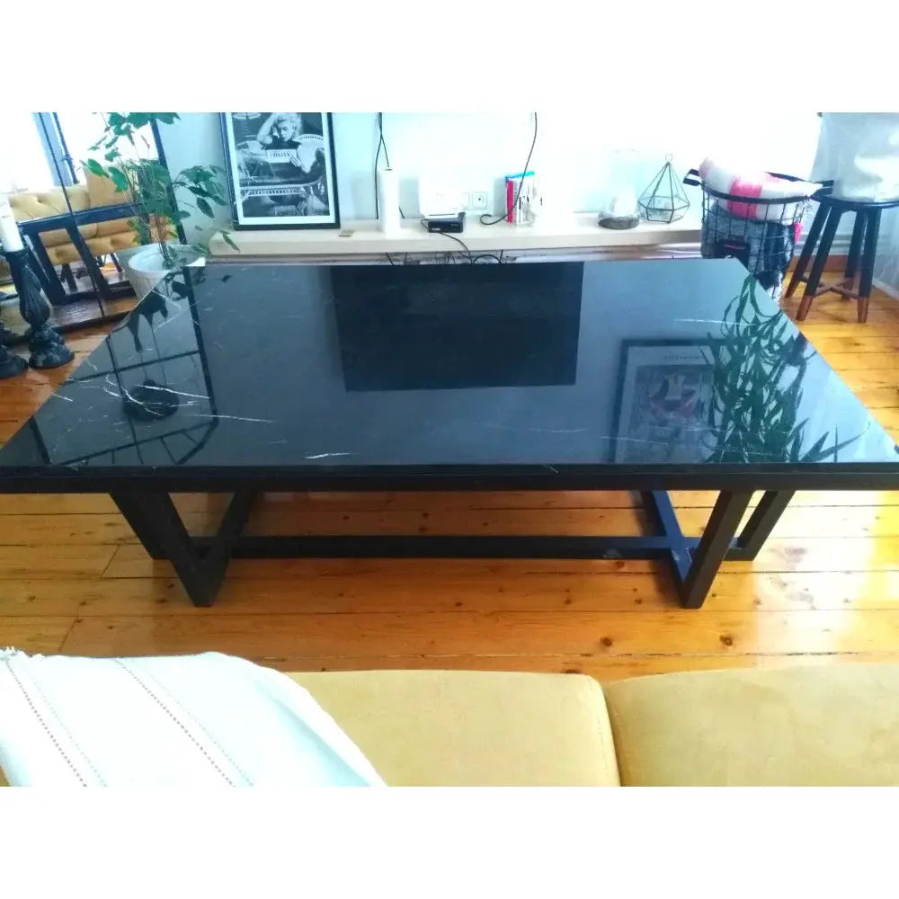 Polished Marble Rectangular Coffee Table with Black Metal Legs by GobekDesign