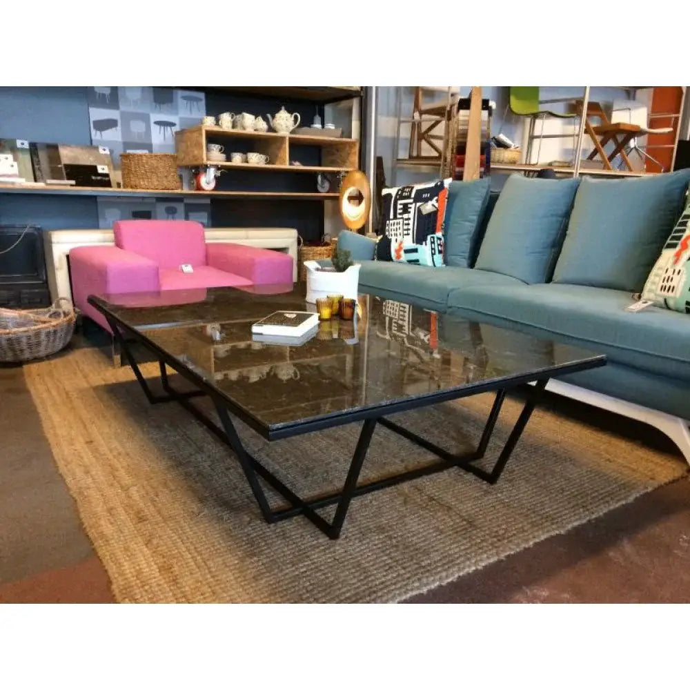 Polished Marble Rectangular Coffee Table with Black Metal Legs by GobekDesign