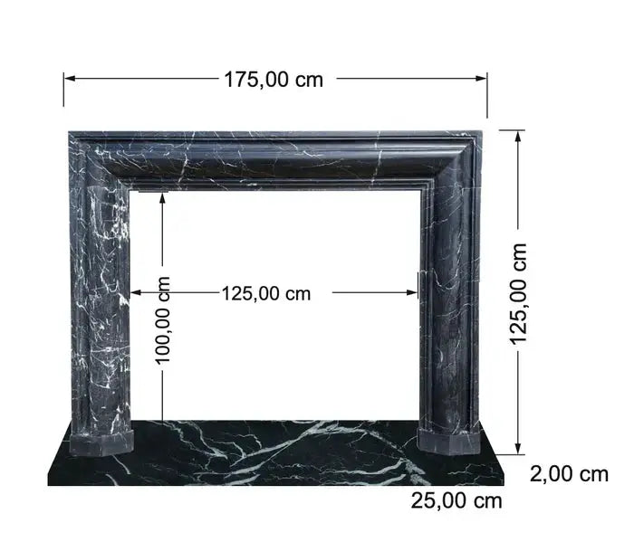 Black Marble Fireplace Mantel Hand Carved with White Veining - Polished 49 x 69 Inch by GobekDesign
