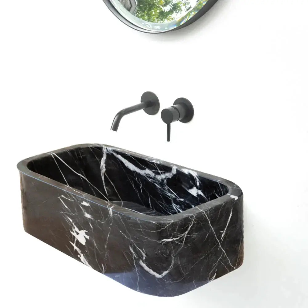 Black Marble Rectangular Wall-Mount Bathroom Sink 12 x 18 x 7 by GobekDesign