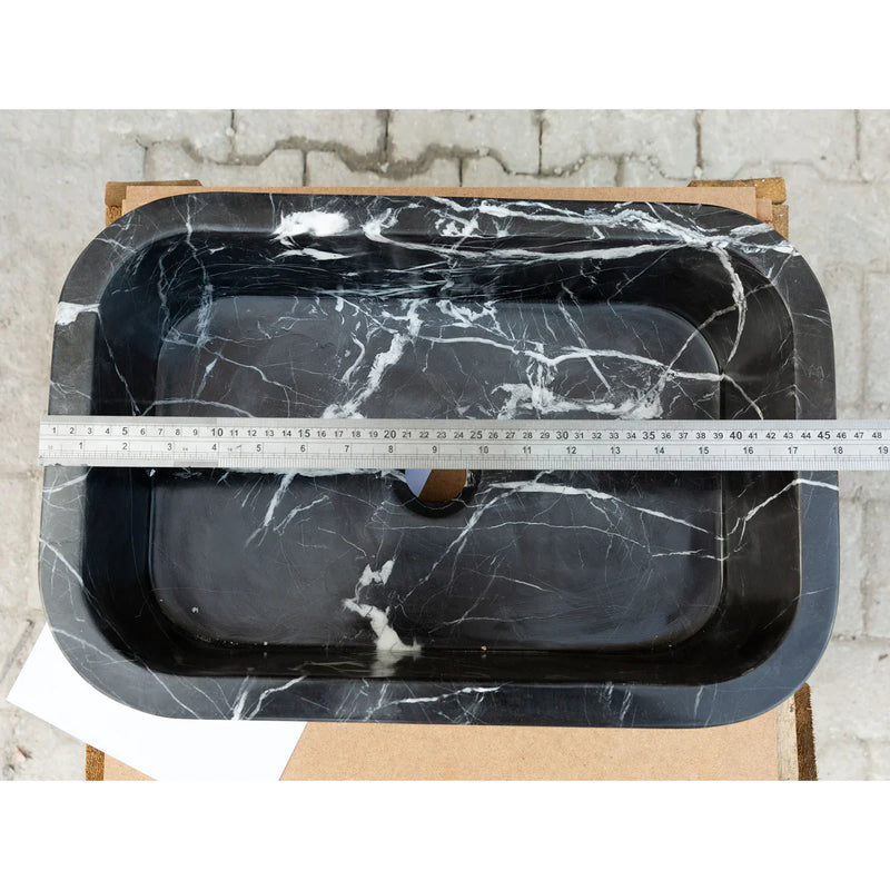 Toros Black Marble Rectangular Wall-mount Bathroom Sink (W)12" (L)18" (H)7" by GobekDesign
