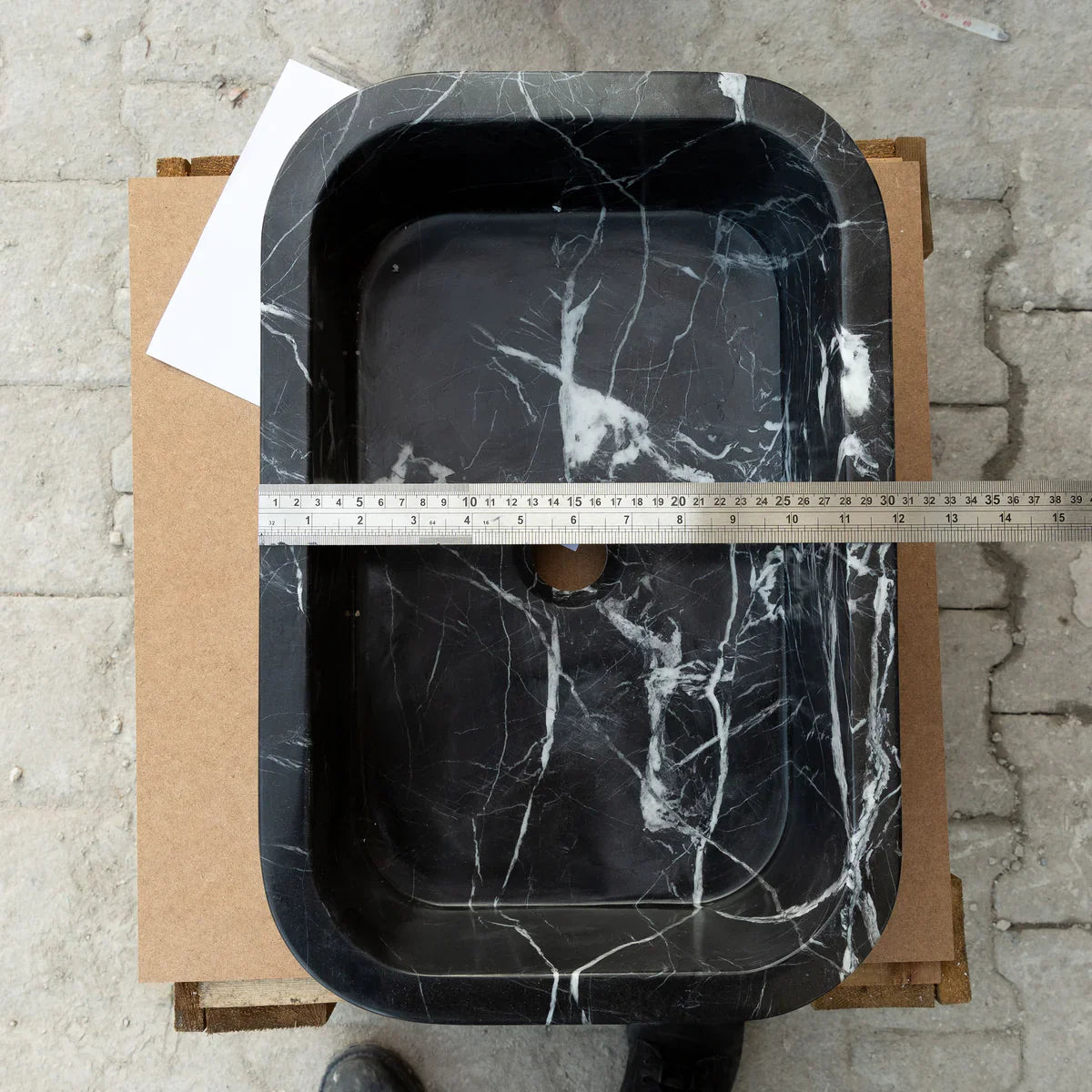 Toros Black Marble Rectangular Wall-mount Bathroom Sink (W)12" (L)18" (H)7" by GobekDesign