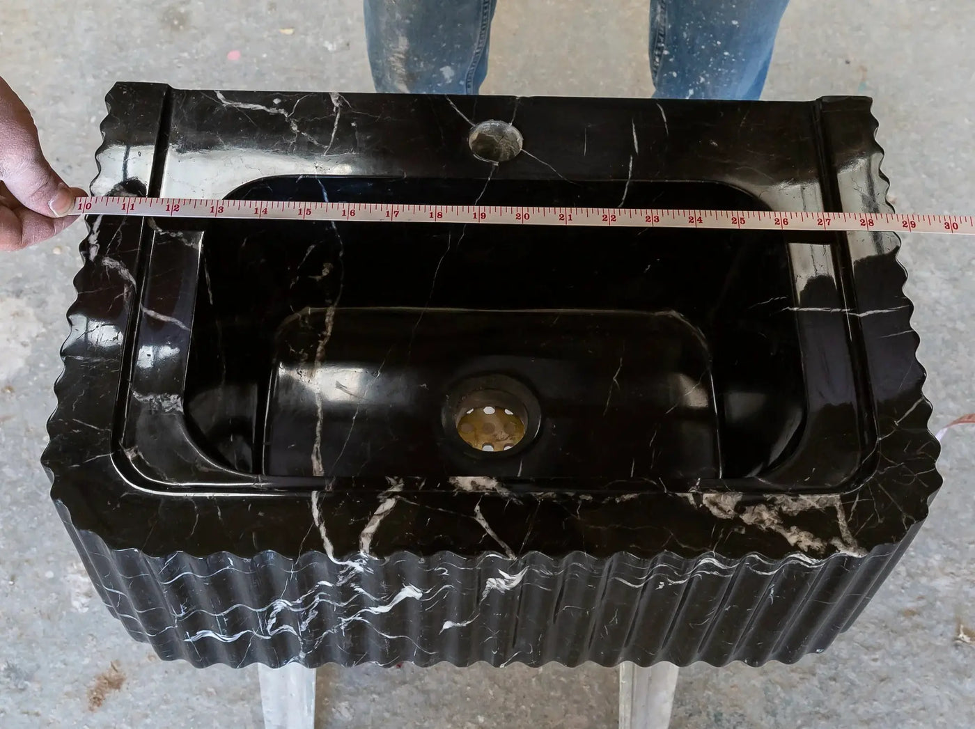 Black Marble Handcrafted Rectangular Sink - Wall-Mount Polished 12x19x7 by GobekDesign