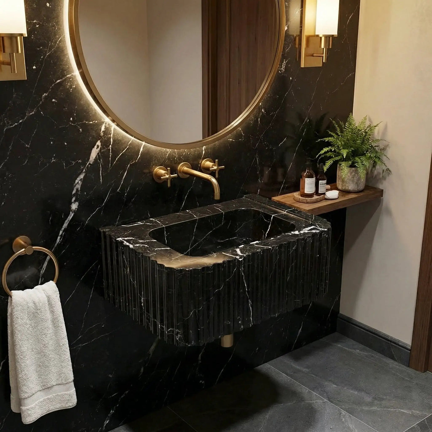 Black Marble Handcrafted Rectangular Sink - Wall-Mount Polished 12x19x7 by GobekDesign
