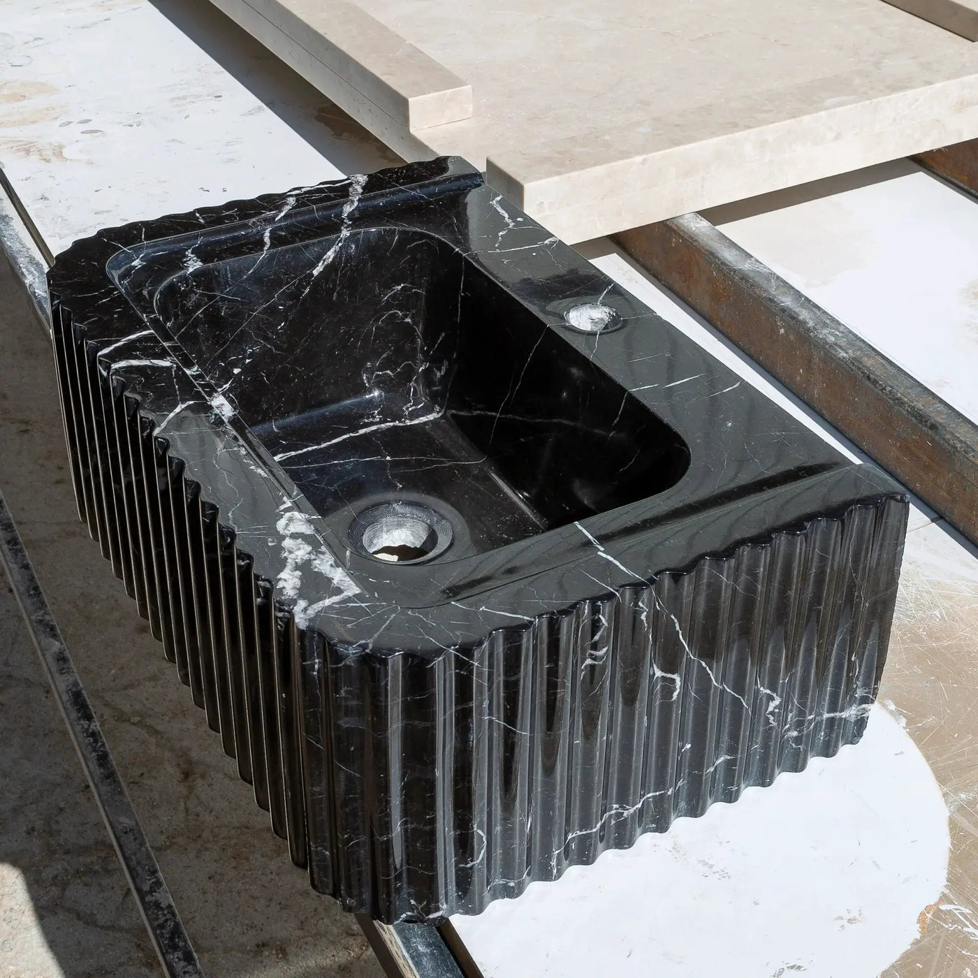 Black Marble Handcrafted Rectangular Sink - Wall-Mount Polished 12x19x7 by GobekDesign