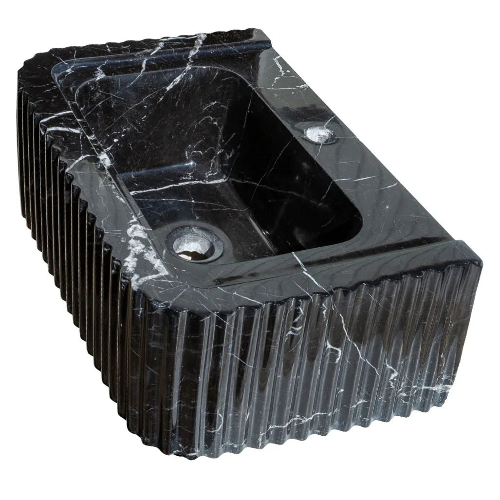 Toros Black Marble Rectangular Wall-mount Polished Sink (W)12" (L)19" (H)7" by GobekDesign