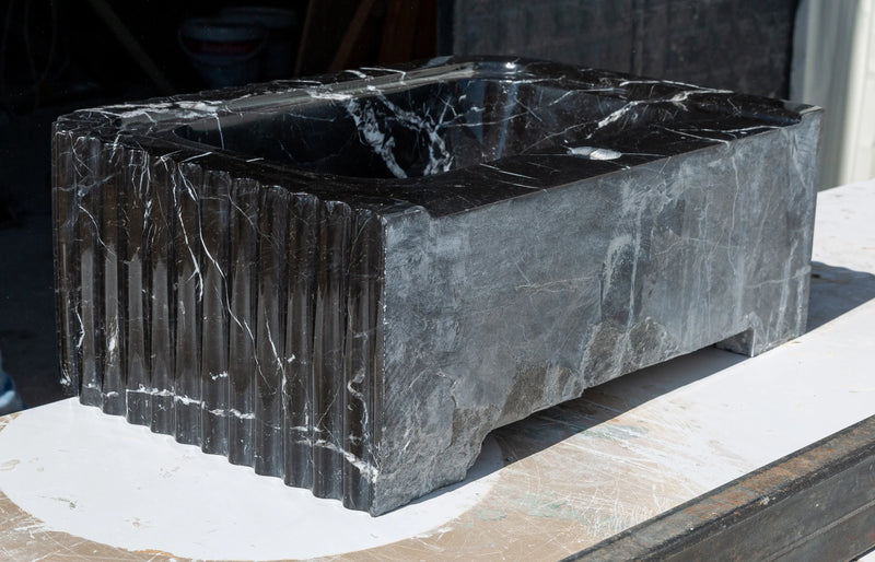 Toros Black Marble Rectangular Wall-mount Polished Sink (W)12" (L)19" (H)7" by GobekDesign