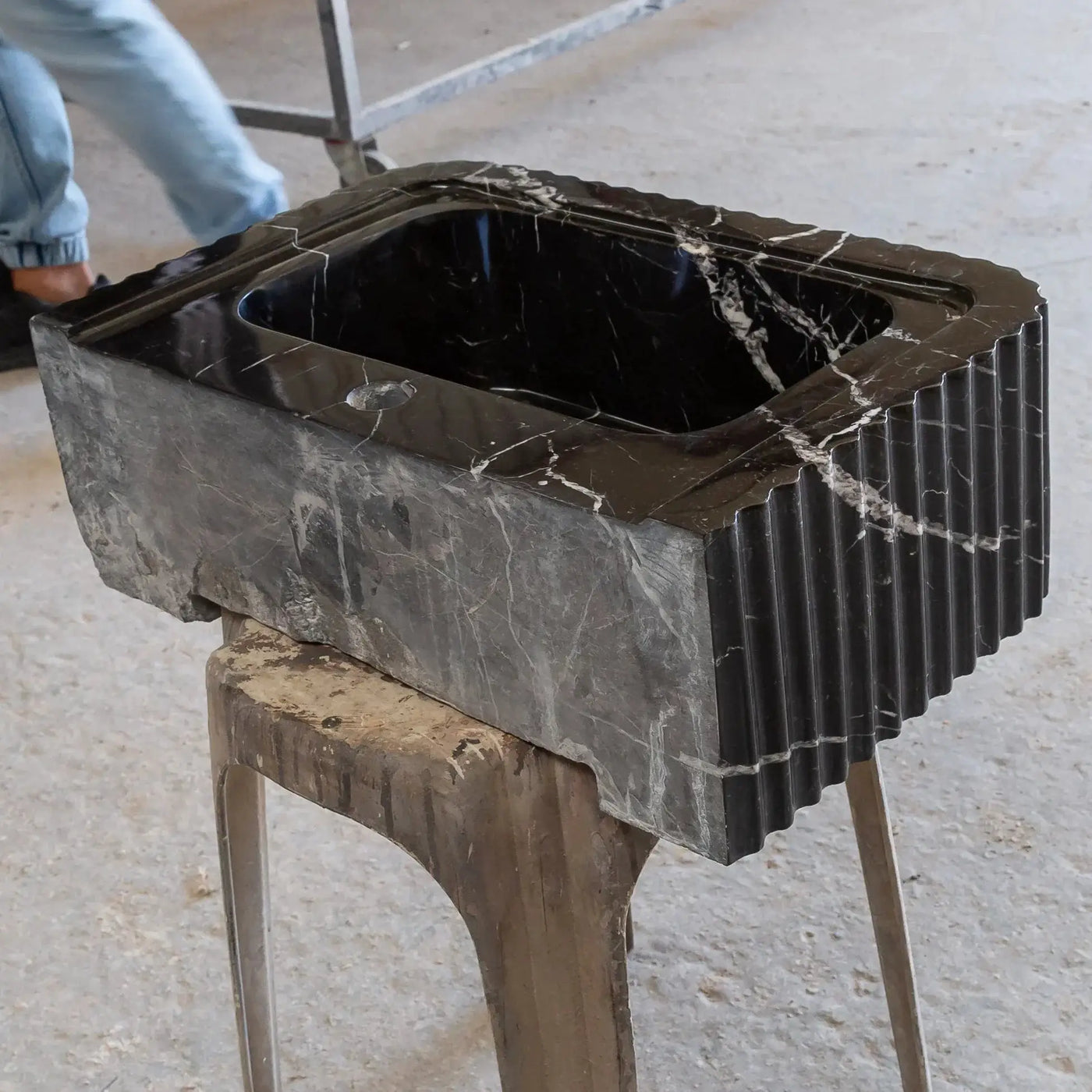 Black Marble Handcrafted Rectangular Sink - Wall-Mount Polished 12x19x7 by GobekDesign