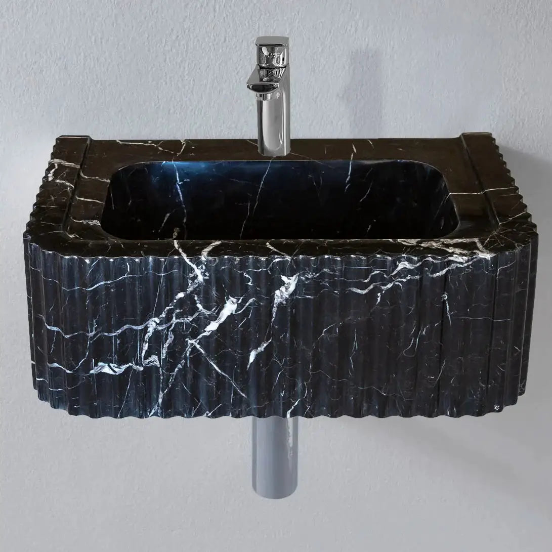 Black Marble Handcrafted Rectangular Sink - Wall-Mount Polished 12x19x7 by GobekDesign
