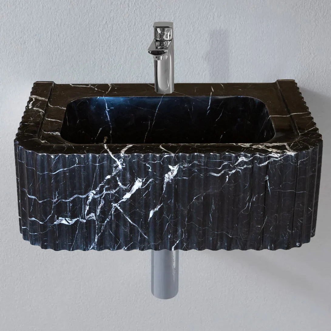 Toros Black Marble Rectangular Wall-mount Polished Sink (W)12" (L)19" (H)7" by GobekDesign