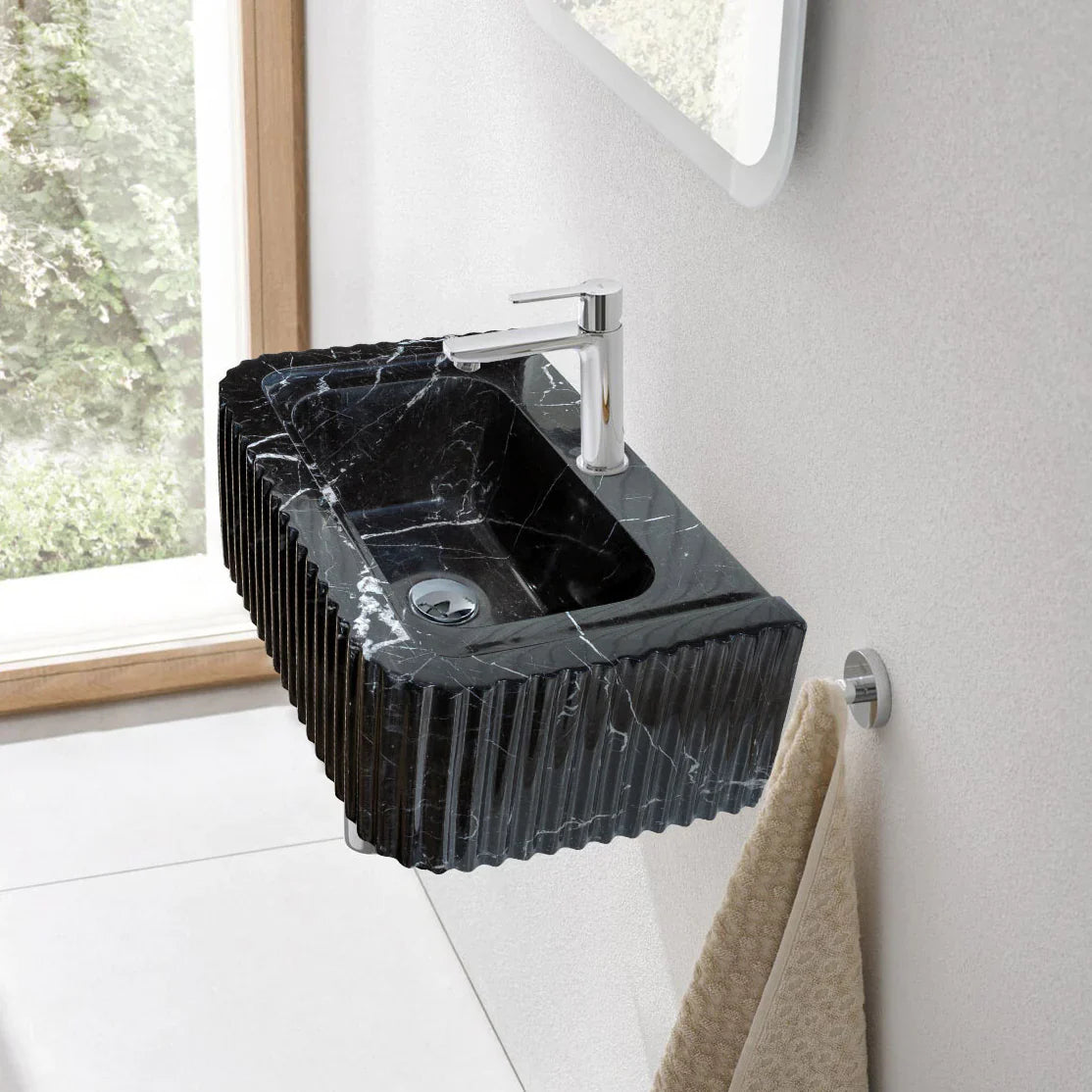 Toros Black Marble Rectangular Wall-mount Polished Sink (W)12" (L)19" (H)7" by GobekDesign