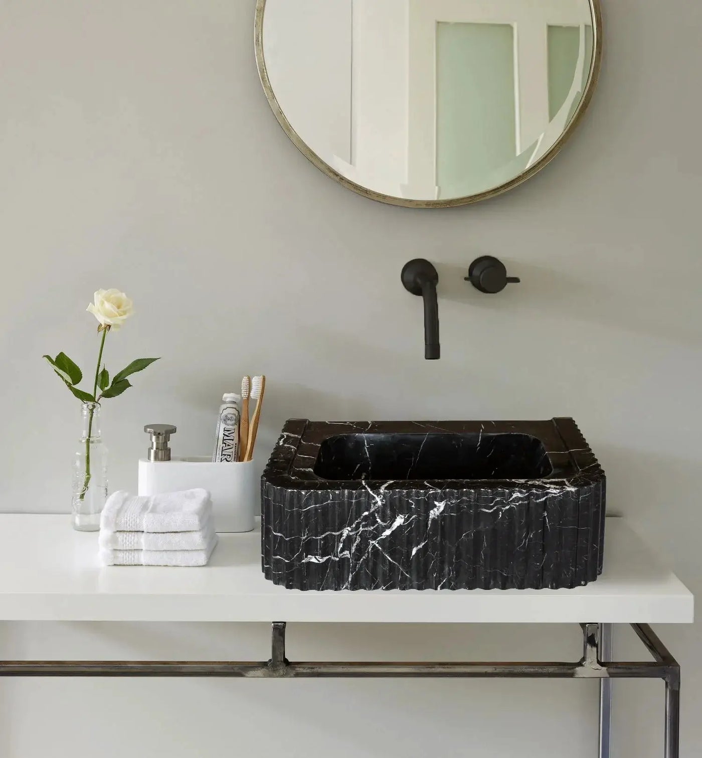 Black Marble Handcrafted Rectangular Sink - Wall-Mount Polished 12x19x7 by GobekDesign